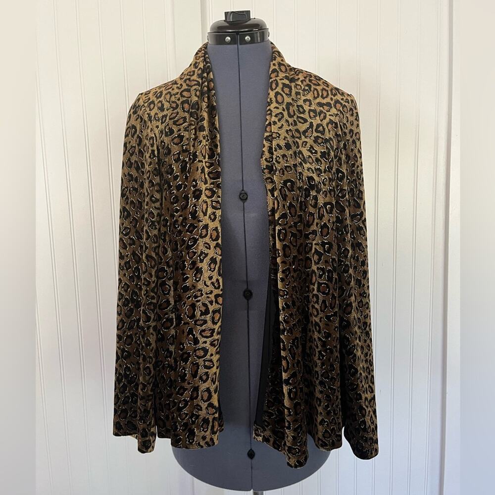 Vintage Leopard Velvet Jacket Open Front Plus Size Cheetah Cowl Shoulder Pads 14